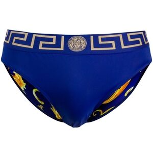 Versace Greca Print Bikini Bottoms Blue NWT Size 8